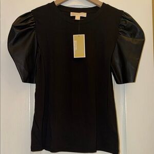 Michael Kors Black Satin Puff Sleeve Blouse